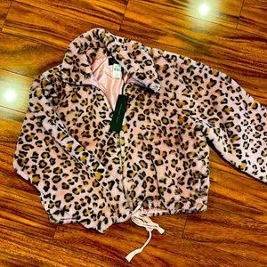 Know.one.cares cropped animal print faux fur jacket
